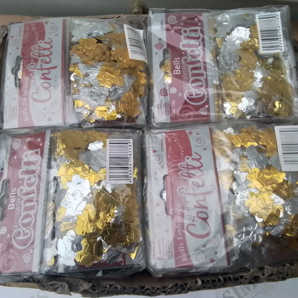 LOT OF 4 BRAND NEW BOXES OF EMBOSSED BELL CONFETTI - 144 PIECES PER BOX / TOTAL 576