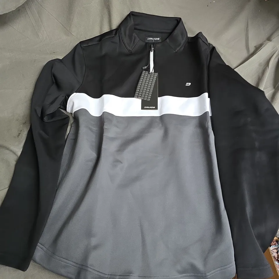DRUIDS BLOCK HALF ZIP MIDLAYER – BLACK/GREY/WHITE, SIZE L
