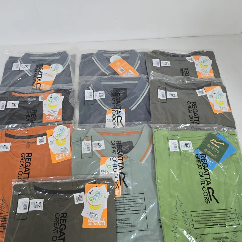 LOT OF 10 ASSORTED BRAND NEW REGATTA T-SHIRTS & IN VARIOUS STYLES, COLOURS AND SIZES
