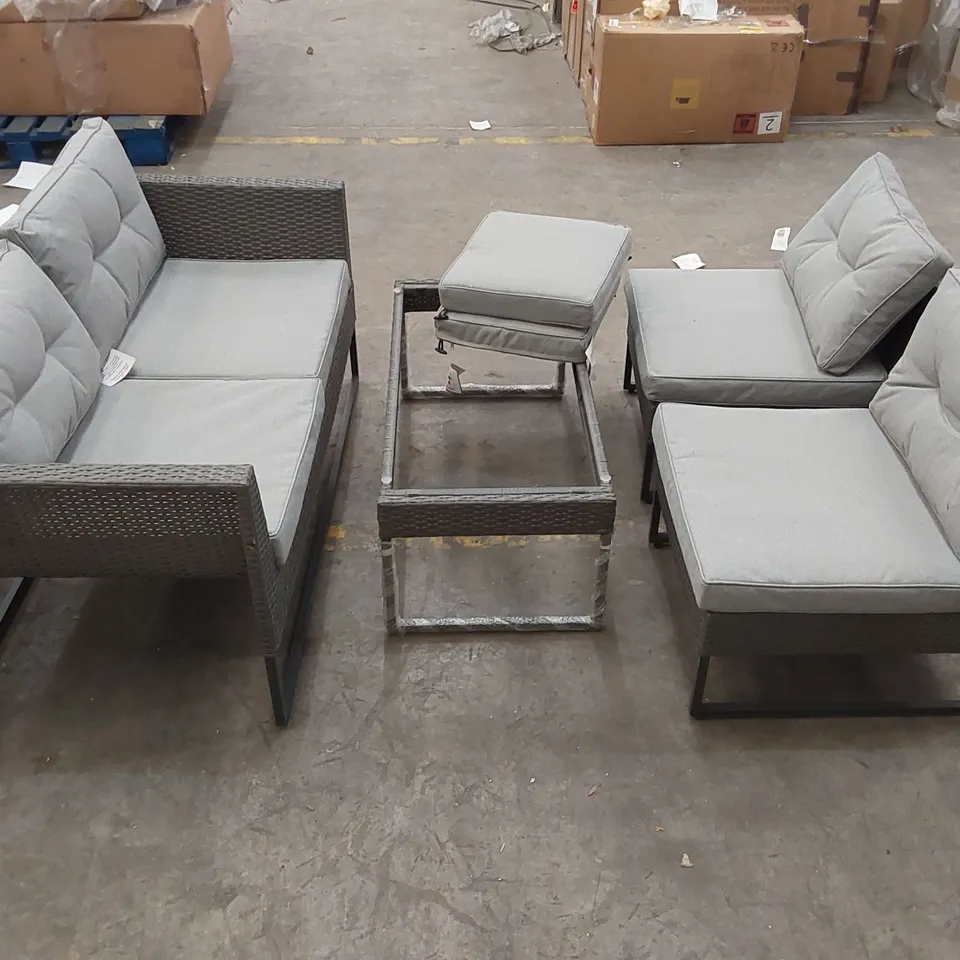 OUTDOOR GARDEN RATTAN SOFA SET - 2 X CHAIRS, 1 X SOFA, 1 X COFFEE TABLE - MISSING GLASS