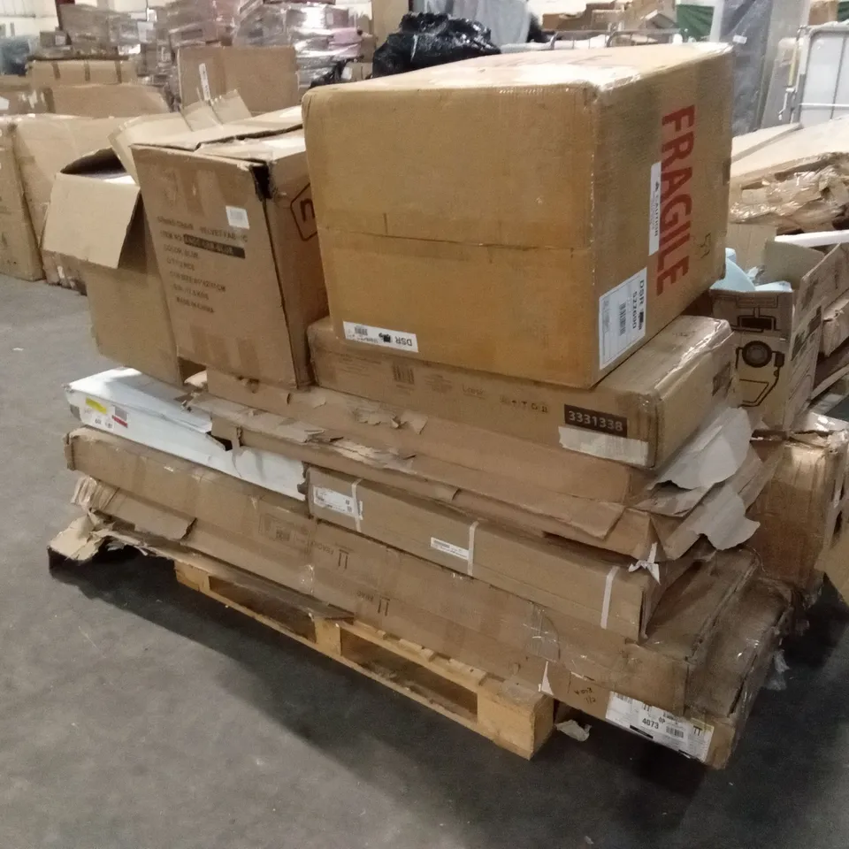 PALLET OF ASSORTED INCOMPLETE FURNITURE PARTS AND PIECES 