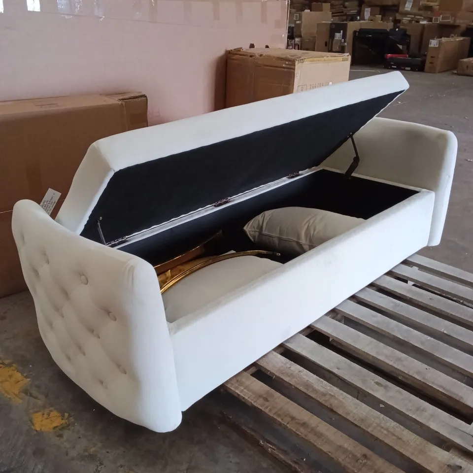 BOXED TUFTED CHAISE LOUNGE STORAGE BENCH - WHITE (1 BOX)