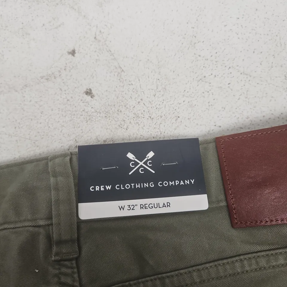 CREW CLOTHING COMPANY SLIM FIT BRUSHED TWILL TROUSERS – OLIVE, UK 32R
