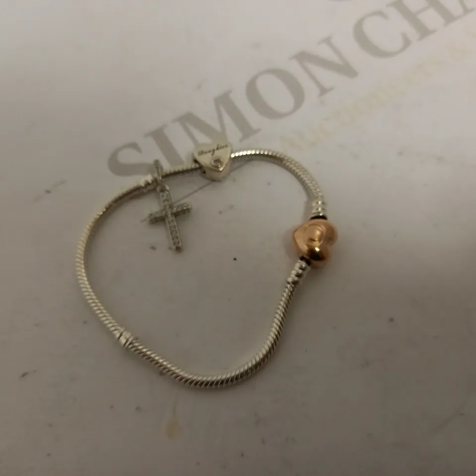 PANDORA SILVER CHARM BRACLET WITH DAUGHTER AND CROSS CHARM