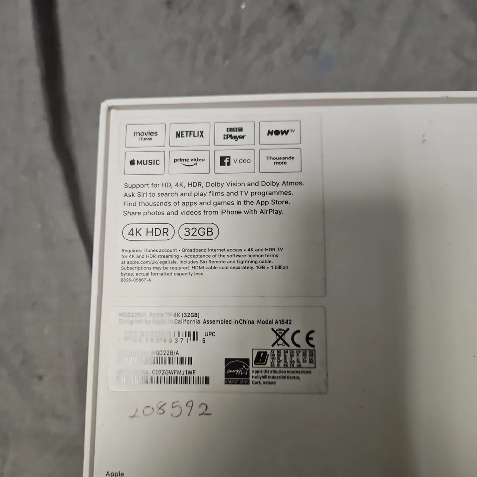 APPLE TV 4K 32GB (MODEL A1842) STREAMING MEDIA PLAYER – BOXED