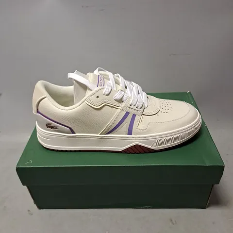 BOXED PAIR OF LACOSTE FLAT SNEAKERS IN IVORY MULTI SIZE 7