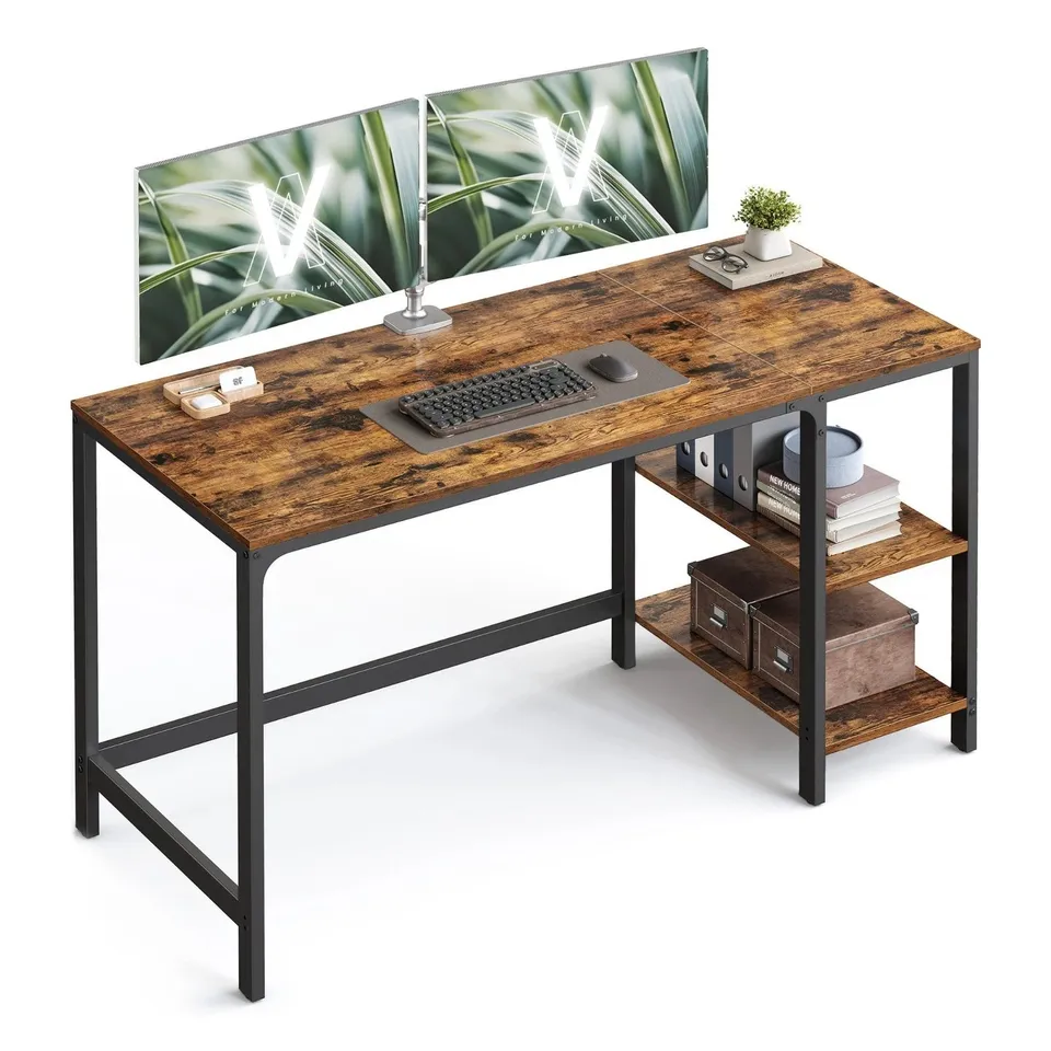 BOXED VASAGLE COMPUTER DESK, WRITING DESK WITH 2 SHELVES