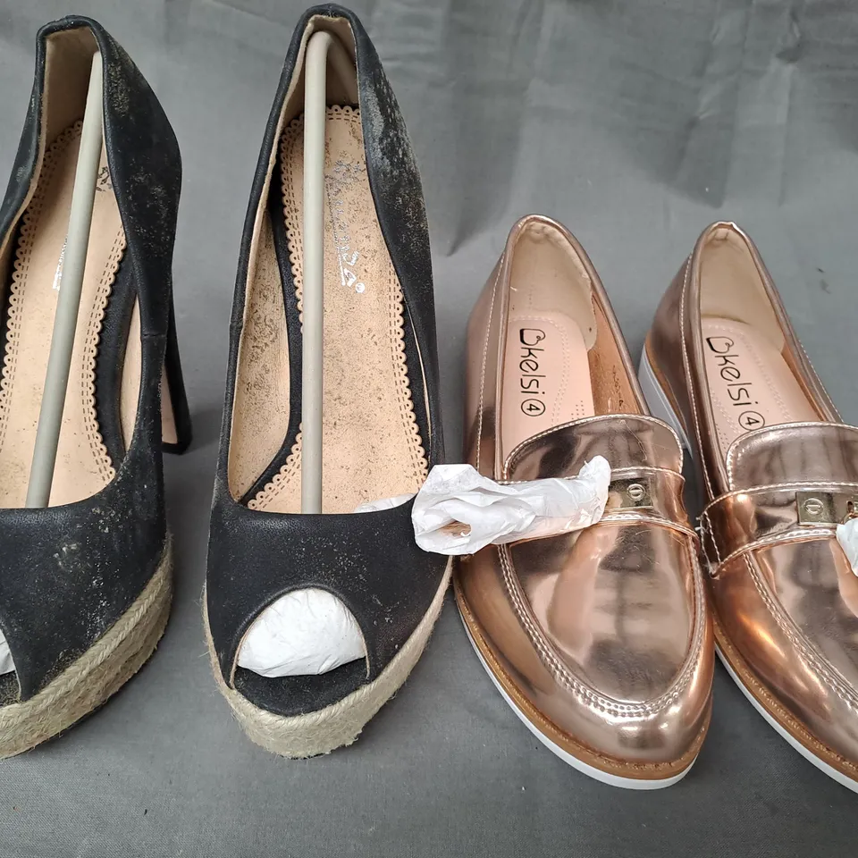 BOX OF APPROXIMATELY 10 ASSORTED PAIRS OF SHOES IN VARIOUS COLOURS, STYLES, AND SIZES