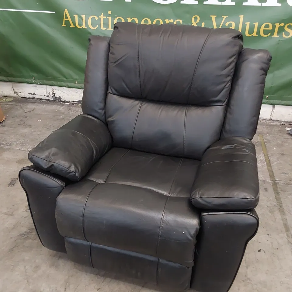 DESIGNER MANUAL RECLINING EASY CHAIR BLACK LEATHER 