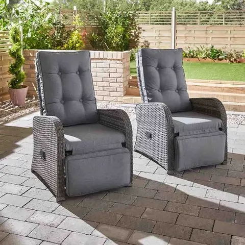 BOXED MONACO 2-PIECE RATTAN DELUXE RECLINING CHAIR SET