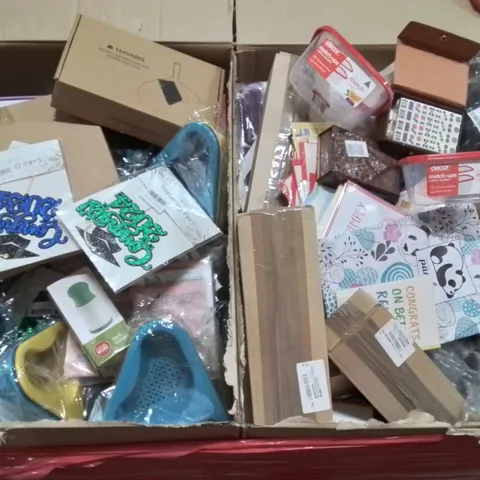 PALLET CONTAINING 6 BOXES OF ASSORTED HOUSEHOLD ITEMS TO INCLUDE: GREETINGS CARDS, HERB GRINDER, MACH UP TUBS,  AND LOTS MORE UNMARKED BOXED ITEMS 