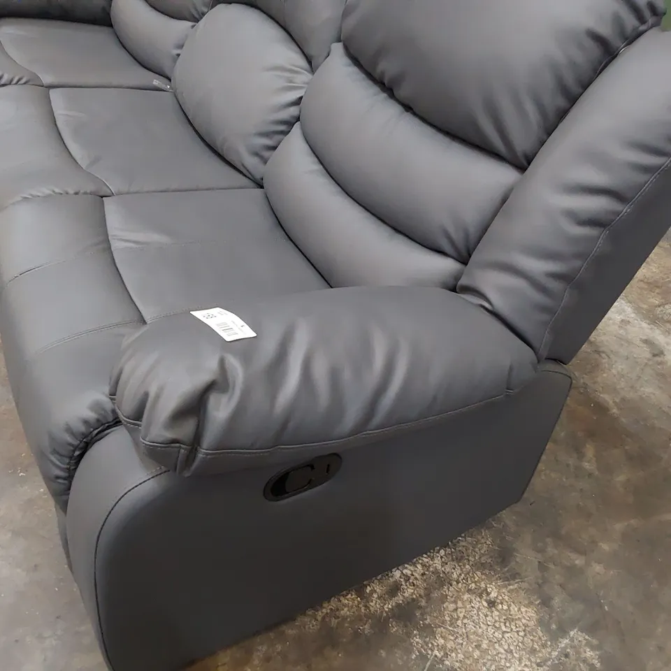 DESIGNER MANUAL RECLINING THREE SEATER SOFA GREY LEATHER 