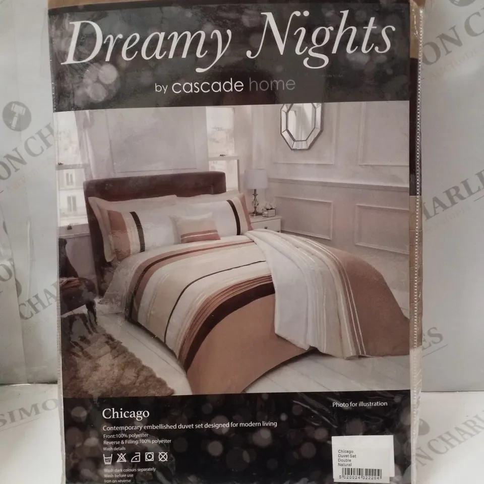 BRAND NEW DREAMY NIGHTS CHICAGO DOUBLE 200×200CM DUVET COVER SET - NATURAL 