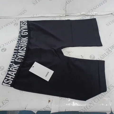 GYMSHARK BLACK/WHITE LOGO FIT CYCLING SHORTS- MEDIUM