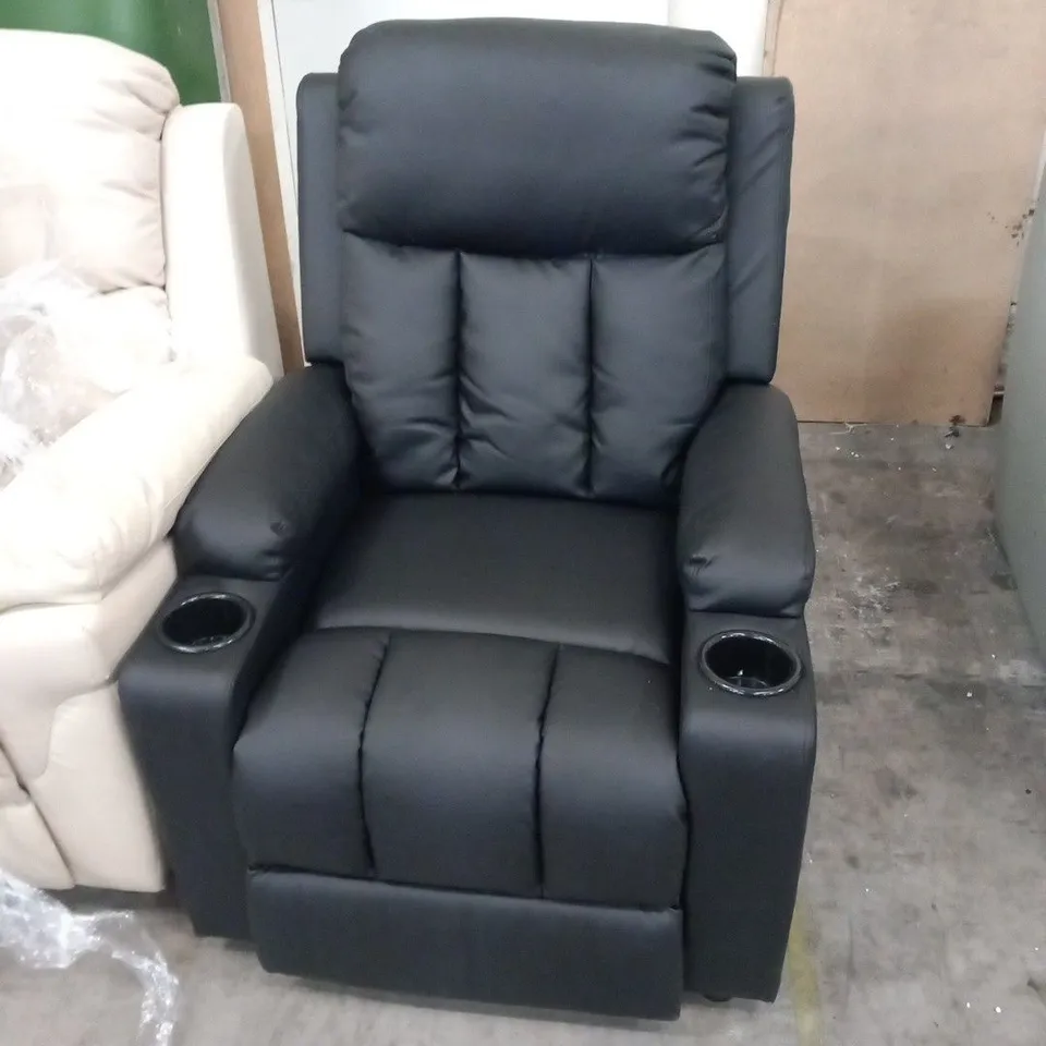 DESIGNER BLACK FAUX LEATHER RECLINING ARMCHAIR