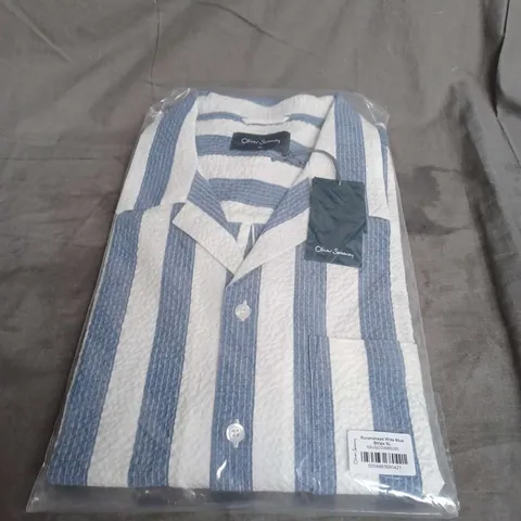 OLIVER SWEENEY RAVENSHEAD WIDE STRIPE SHIRT IN BLUE/WHITE SIZE XL