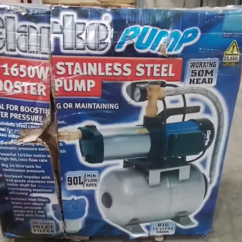 BOXED CLARKE CBT1400SS 1" 1650W 90LPM 50M HEAD STAINLESS STEEL BOOSTER PUMP (230V)