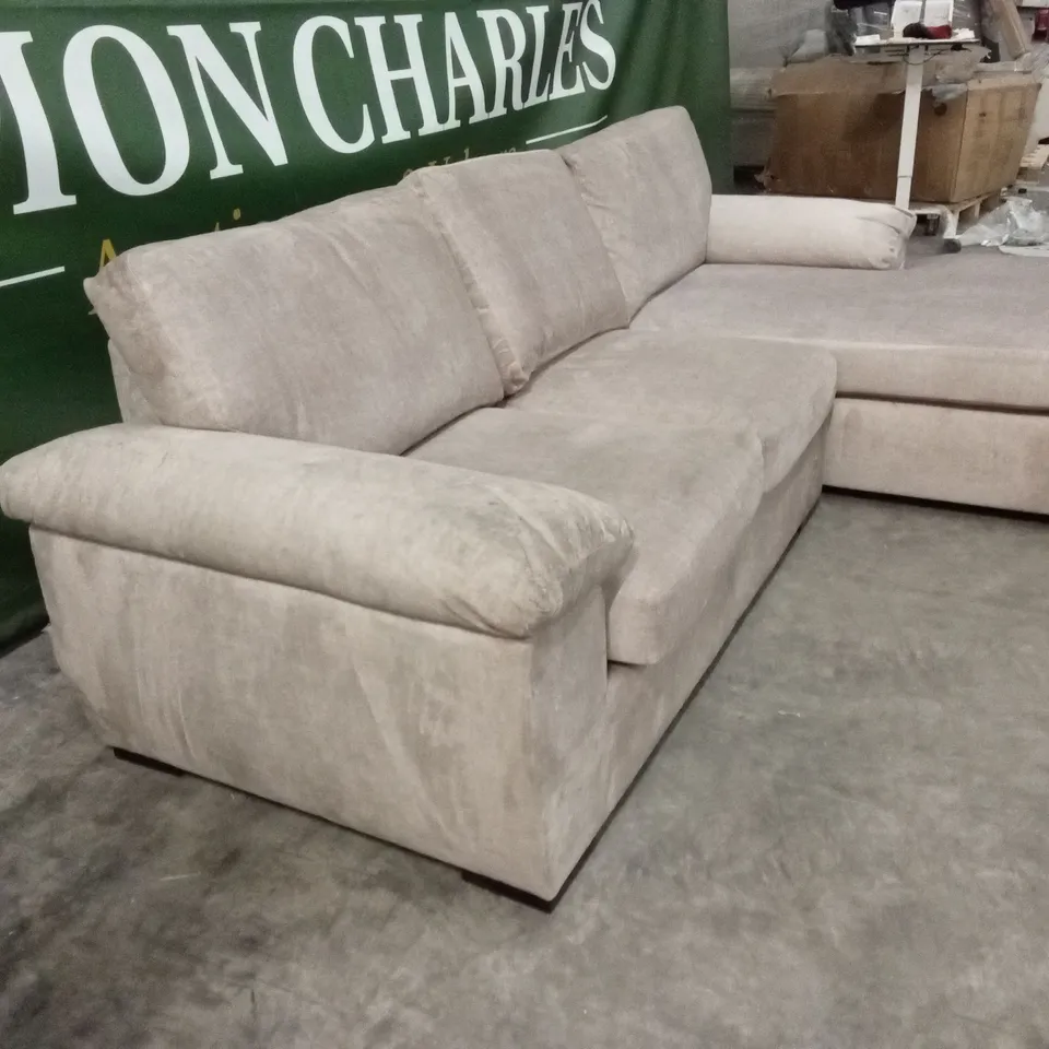 ELIZA RIGHT HAND 3 SEATER FABRIC CHAISE SOFA - BEIGE RRP £1149