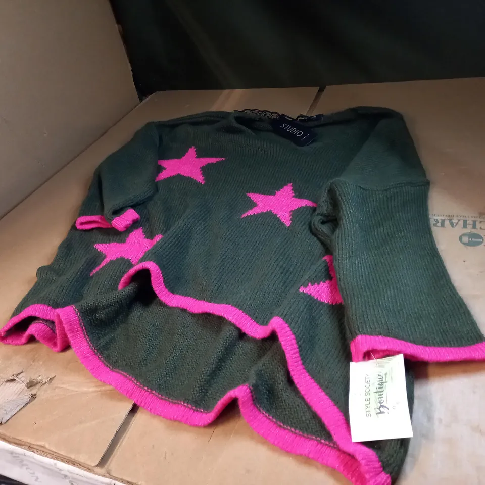STUDIO ITALIA GREEN/PINK KNITTED CARDIGAN