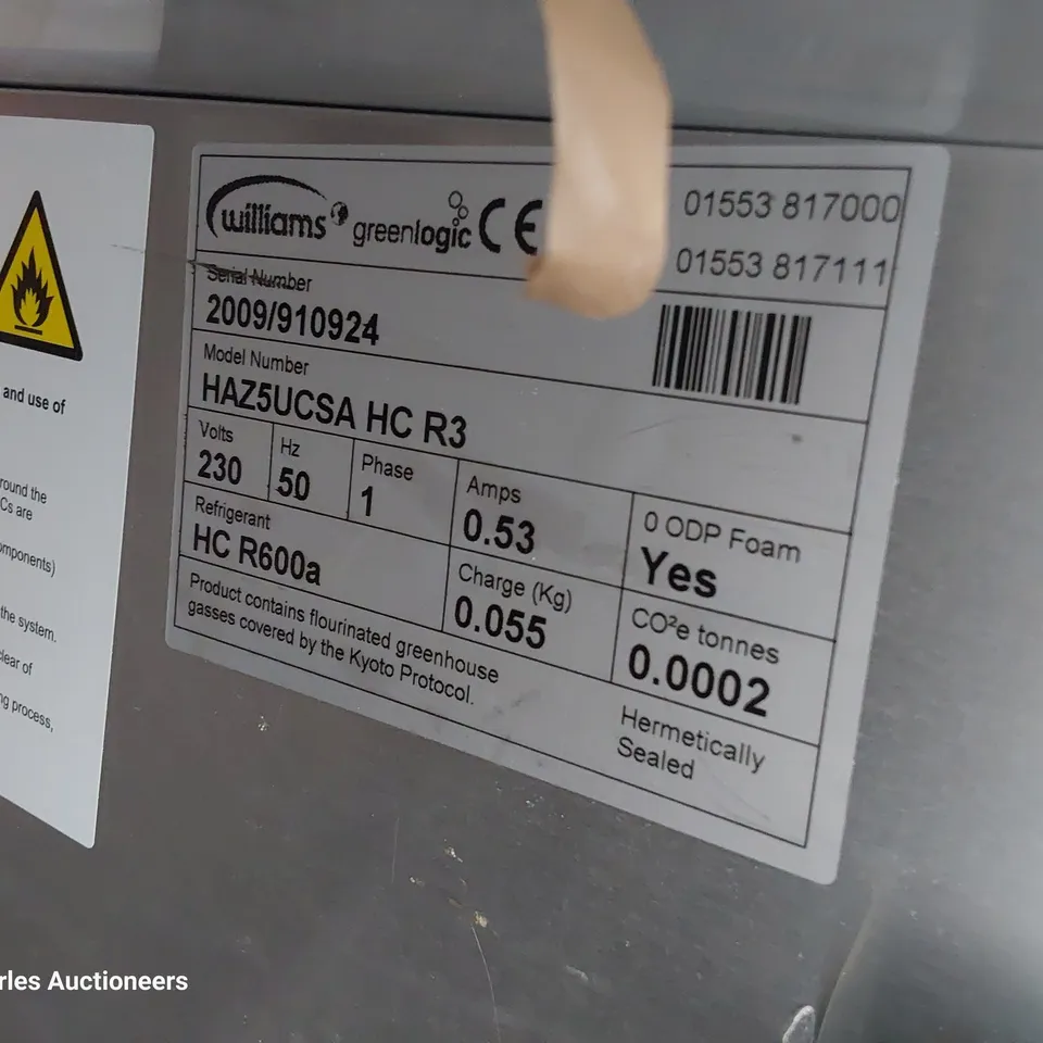 WILLIAMS UNDERCOUNTER FRIDGE HAZ5UCSA HC R3