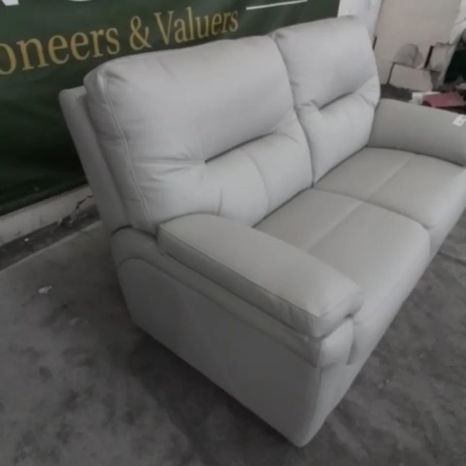DESIGNER G PLAN MADE SEATTLE OXFORD LIGHT GREY LEATHER TWO SEATER SOFA