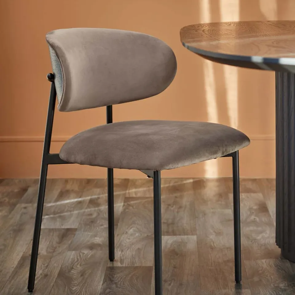 BOXED PAIR OF DANETTI CREE MOCHA VELVET DINING CHAIRS