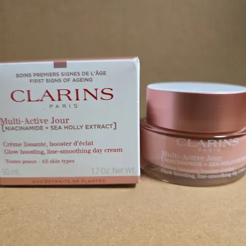 BOXED CLARINS PARIS MULTI-ACTIVE JOUR DAY CREAM 50 ML – NIACINAMIDE + SEA HOLLY EXTRACT