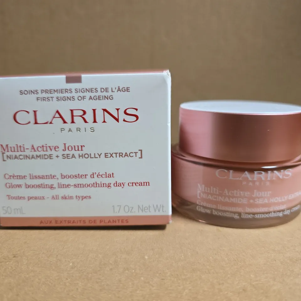 BOXED CLARINS PARIS MULTI-ACTIVE JOUR DAY CREAM 50 ML – NIACINAMIDE + SEA HOLLY EXTRACT