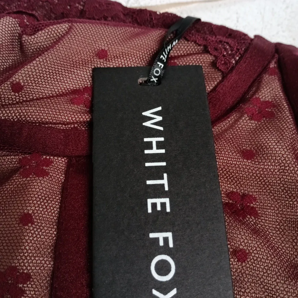 WHITE FOX STEAL THE SHOW STRAPLESS LACE TRIM BUSTIER – BURGUNDY, UK 8 (XS)