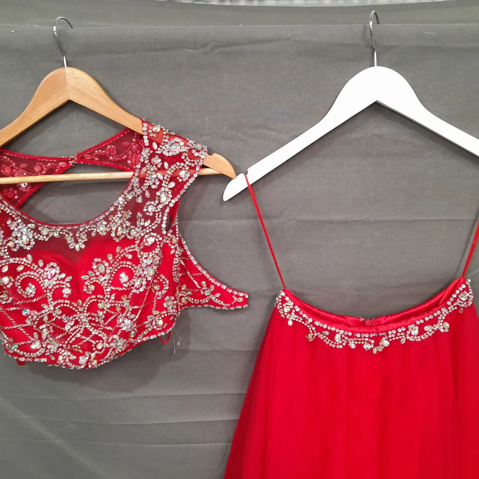 SIGNATURE COLLECTION EMBELLISHED SKIRT AND TOP SET IN RED - 0