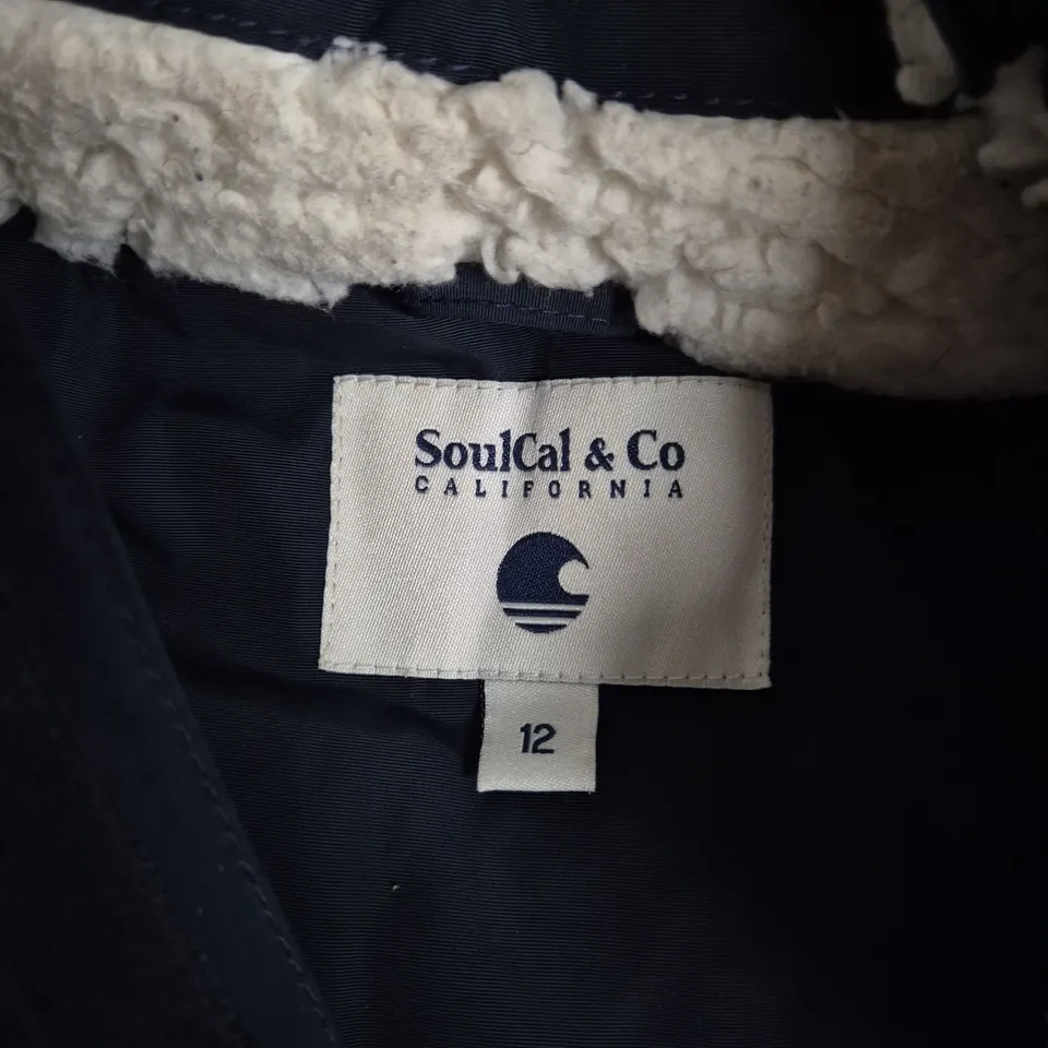 SOULCAL & CO NAVY PADDED HOODED BODYWARMER WITH FAUX FUR LINING – UK 12