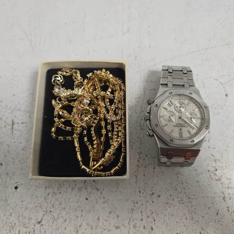 APPROXIMATELY 10 ASSORTED JEWELLERY ITEMS TO INCLUDE RINGS, WATCHES, AND CHAINS, ETC