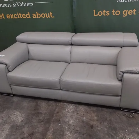 QUALITY ITALIAN DESIGNER MELO THREE SEATER SOFA LIGHT GREY LEATHER