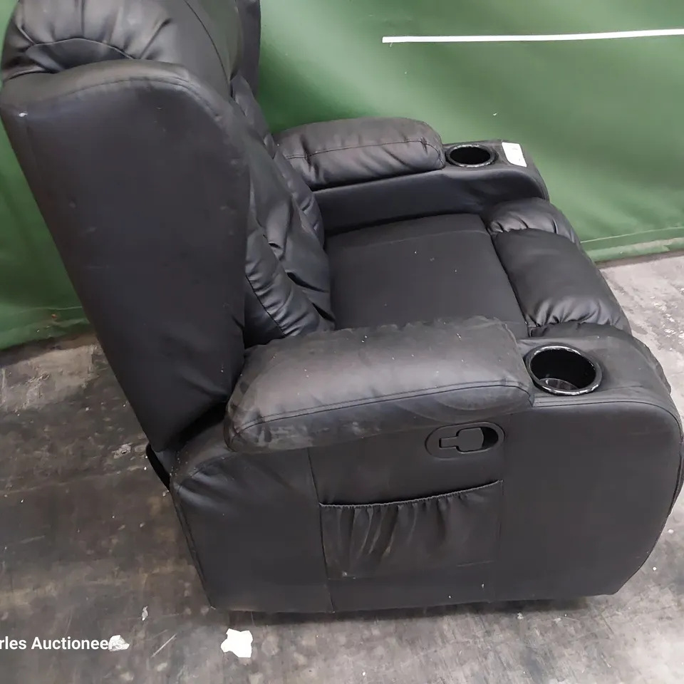 DESIGNER MANUAL RECLINING ROCKING SWIVEL EASY CHAIR BLACK FAUX LEATHER 