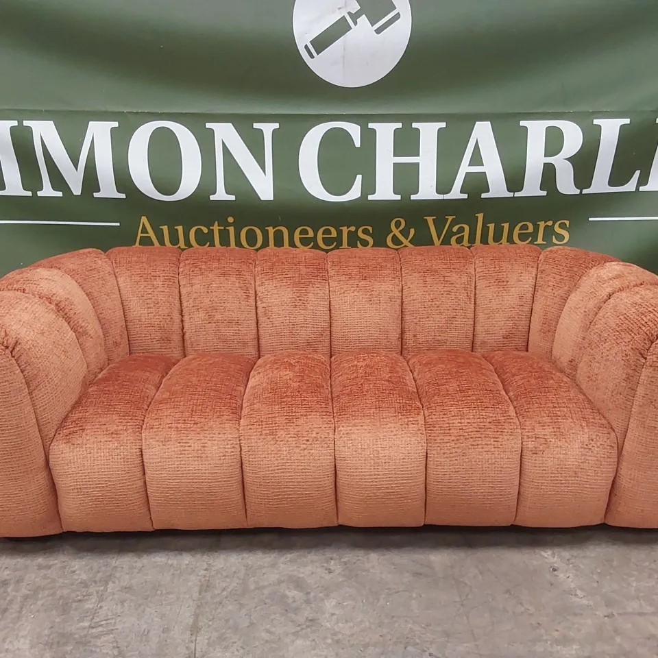 QUALITY DESIGNER BELLE 4 SEATER GLAM BLOCK FABRIC SOFA - BURNT ORANGE 