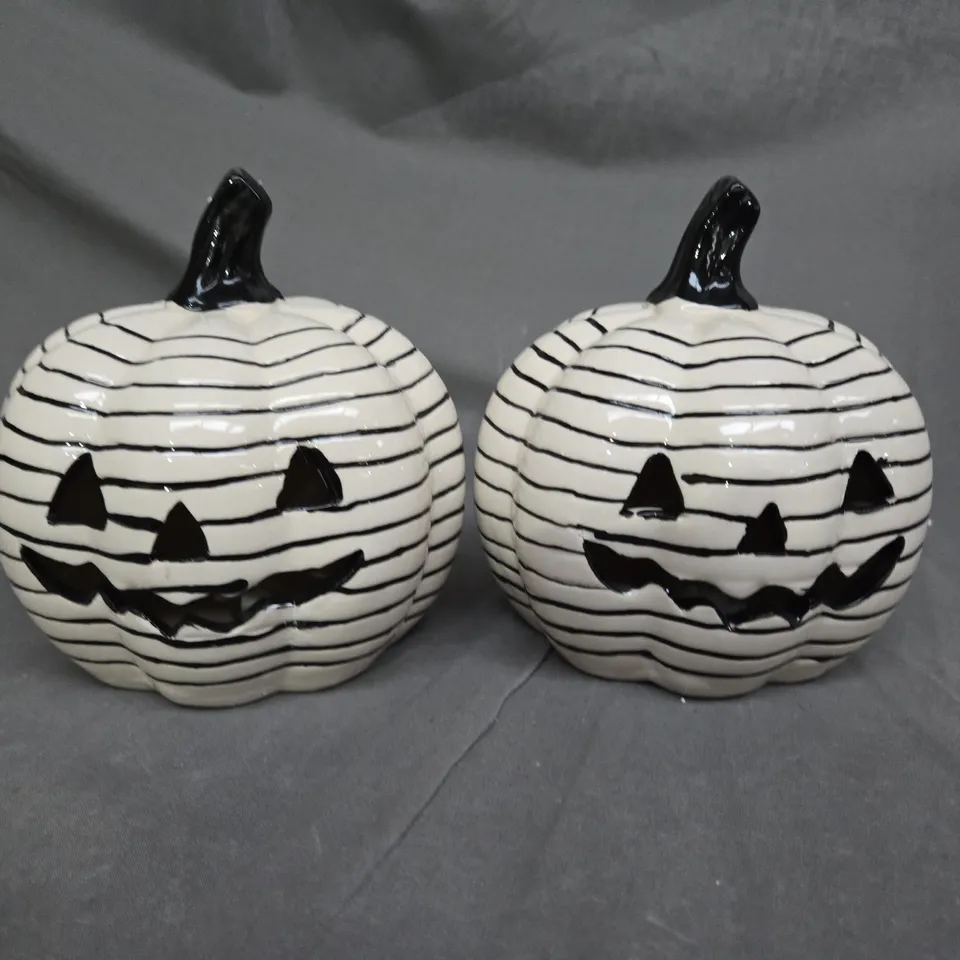 SET OF 2 STRIPE CERAMIC LIGHT UP PUMPKINS  RRP £30