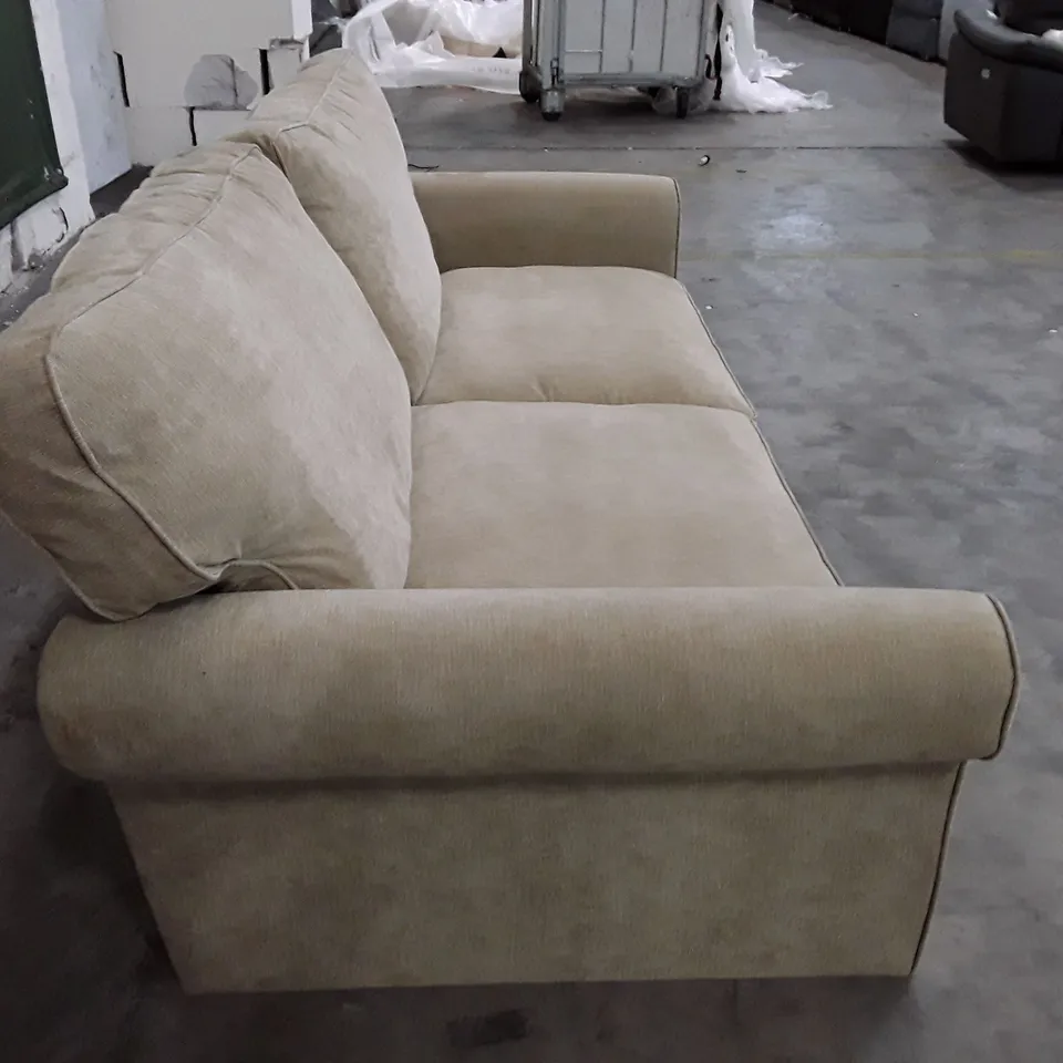 DESIGNER WILLIAM 3 SEATER HIGH BACK SOFA - BEIGE FABRIC