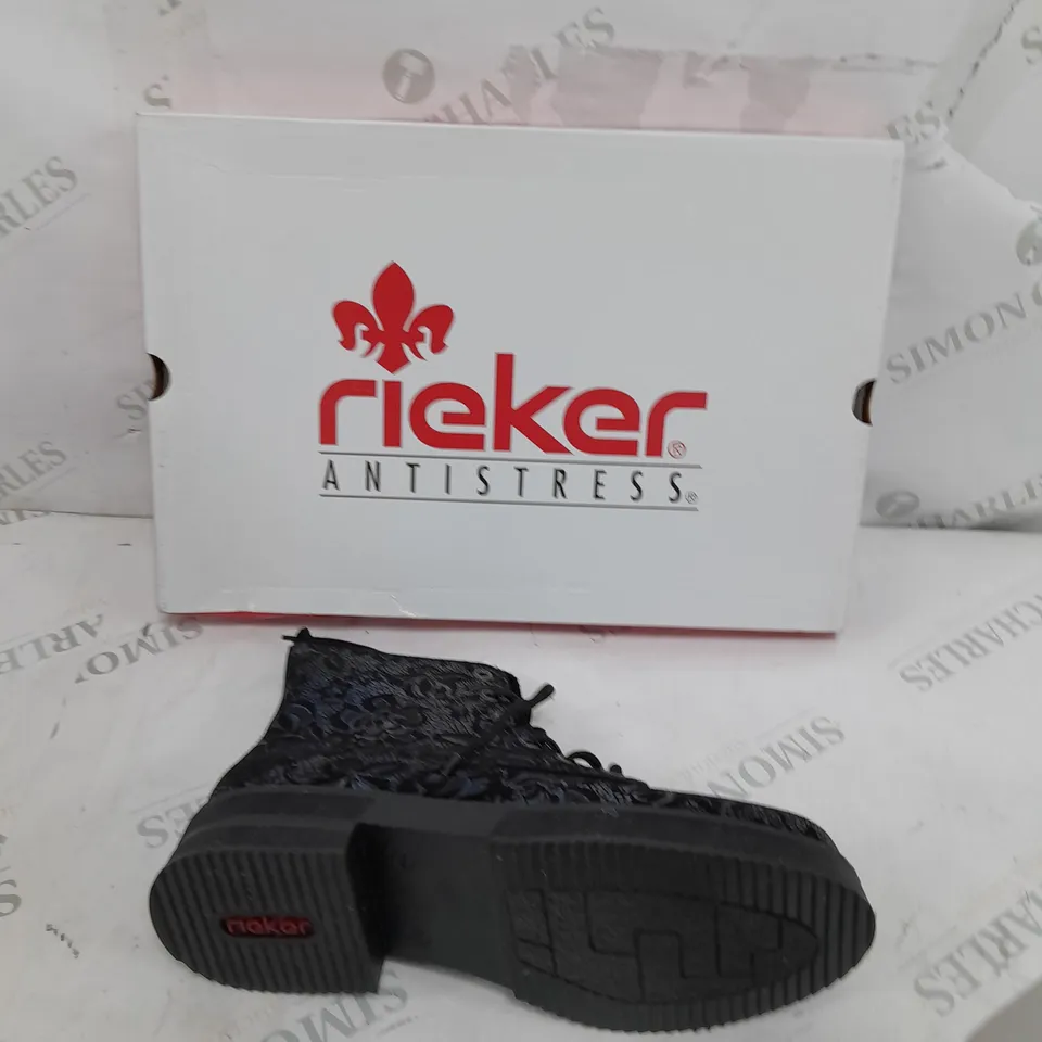 BOXED PAIR OF REIKER LACE UP BOOTS IN NAVY - SIZE 5