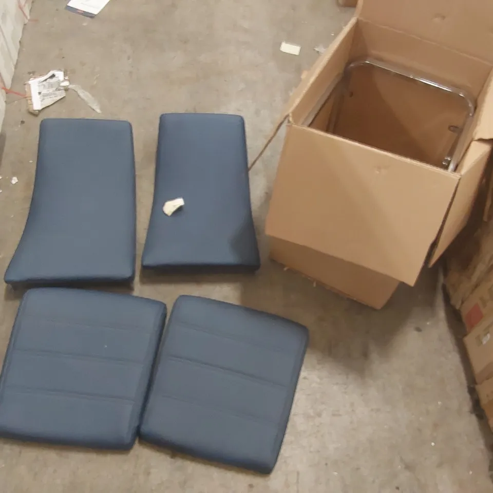 BOXED PAIR OF BLUE FAUX LEATHER DINING CHAIRS