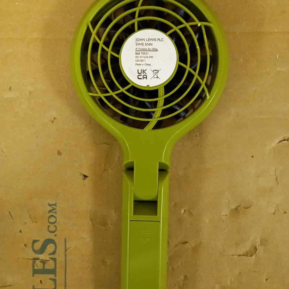 JOHN LEWIS 4" RECHARGEABLE HANDHELD FAN - OLIVE GREEN