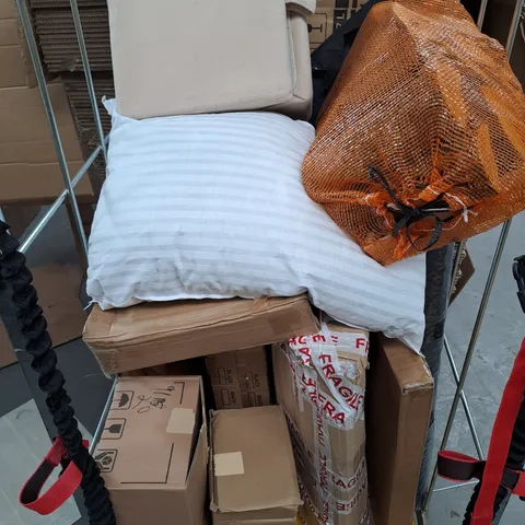 APPROXIMATELY 10 ASSORTED HOUSEHOLD PRODUCTS TO INCLUDE FIREWOOD, PILLOWS, CAR MATS ETC 