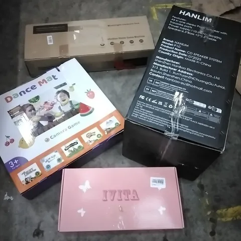 PALLET OF HOUSEHOLD ITEMS TO INCLUDE BABY DOLL,DANCE MAT,PARTY SPEAKER,DEFINITION HOME GAMING MACHINE AND OTHER ASSORTED ITEMS...