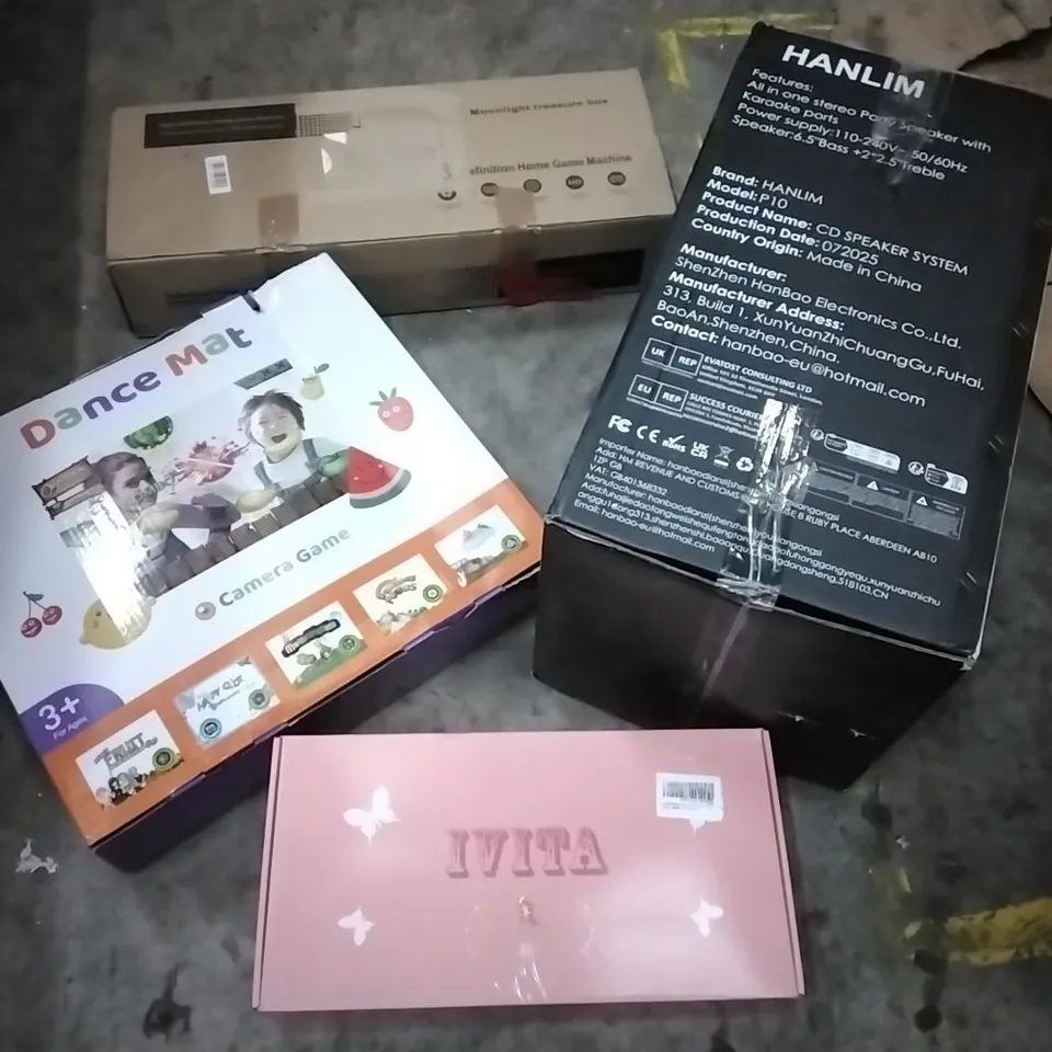 PALLET OF HOUSEHOLD ITEMS TO INCLUDE BABY DOLL,DANCE MAT,PARTY SPEAKER,DEFINITION HOME GAMING MACHINE AND OTHER ASSORTED ITEMS...