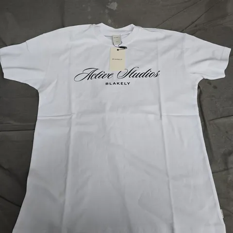BLAKELY ACTIVE STUDIOS WHITE T-SHIRT – SIZE SMALL