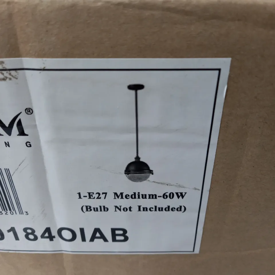 BOXED MAXIM LIGHTING PORTSIDE PENDANT 1 LIGHT GLOBE BLACK AND CLEAR GLASS