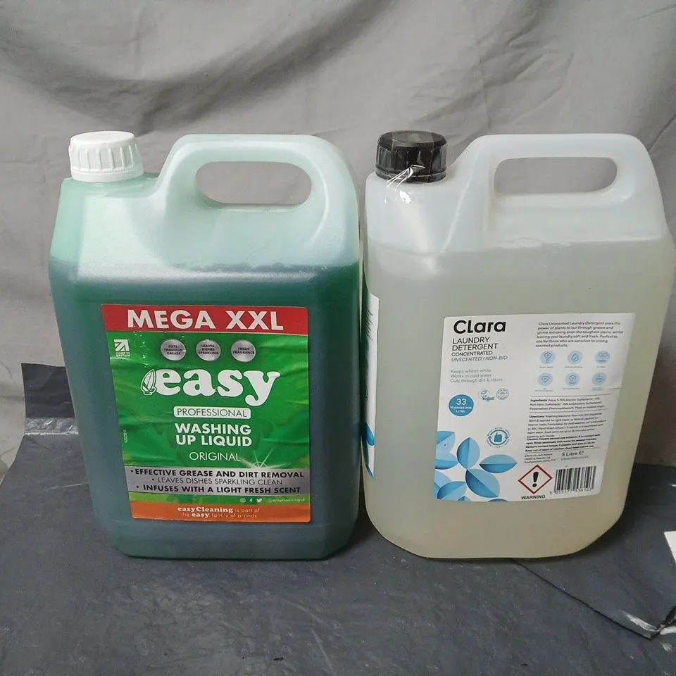2 BOTTLES OF EASY MEGA XXL WASHING UP LIQUID AND CLARA LAUNDRY DETERGENT