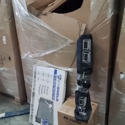 PALLET OF ASSORTED HOUSEHOLD GOODS AND PRODUCTS TO INCLUDE;TV SCREEN PROTECTOR,AIR COOLER,PROTECTOR SCREEN 