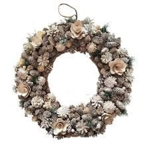 BOXED NEO LUXURY EXTRA LARGE FROSTED PINECONE WINTER WREATH 50CM HOME ARTIFICIAL CHRISTMAS FESTIVE FRONT DOOR DECORATION