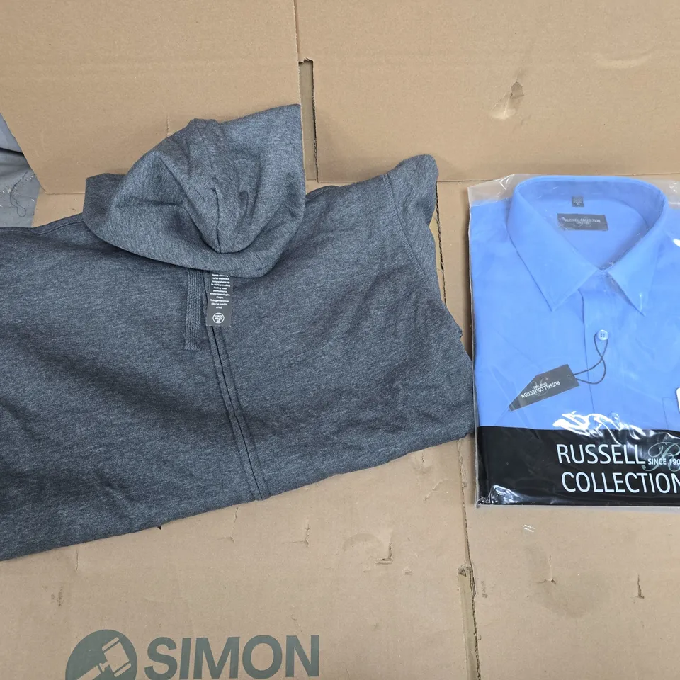 LARGE QUANTITY OF ASSORTED ITEMS TO INCLUDE SHIRTS, WORK T-SHIRTS, ZIP UP HOODIES ALL IN VARIOUS SIZES  - COLLECTION ONLY