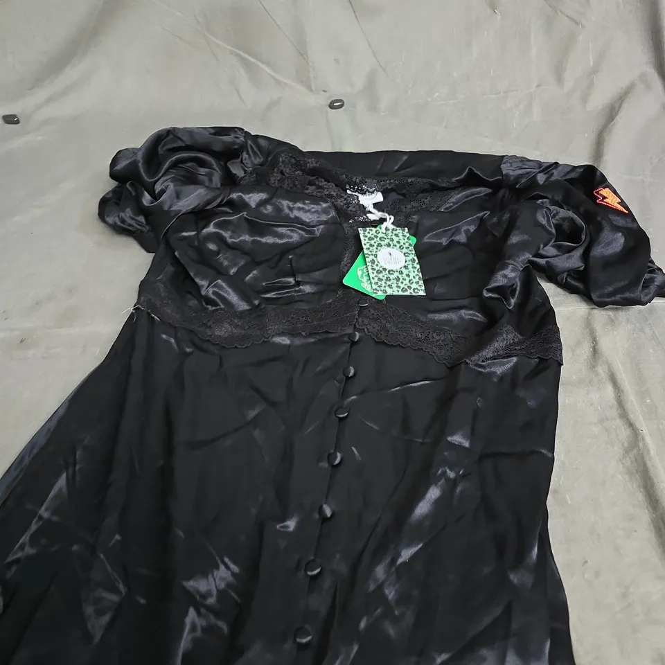 SCAMP & DUDE SATIN PUFF SLEEVE MIDI TEA DRESS – BLACK – UK 10